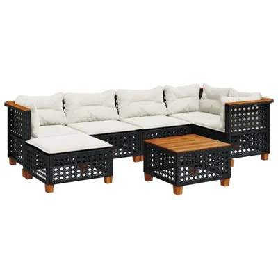 Image de vidaXL Ensemble de salon de jardin 7 pièces avec coussins noir poly rotin