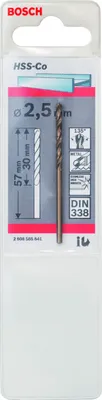 Produktbild von Metallbohrer HSS-Co, DIN 338, 2,5 x 30 x 57 mm, 1er-Pack