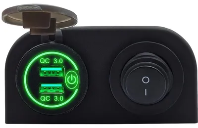Produktbild von ProRide 12V USB-Autolader 2 Ports Aufbau mit Schalter QC3.0 Grün