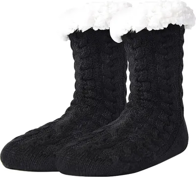 Produktbild von ASKSA Kuschelsocken Damen Herren Dicke Flauschige Socken mit Greifern Weiche Warme Winter Hu?ttensocken Haussocken, Schwarz, Groesse: EU 36-44