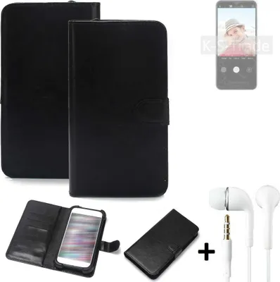 Produktbild von K-S-Trade Wallet Case Handyhülle kompatibel mit Blackview A52 Schutzhülle Flip cover Flipstyle Tasche Hülle Flipcover Slim Bumper schwarz + in ear