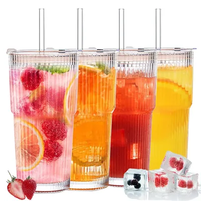 Obrázok produktu pre Solidchoice – Súprava 2 sklenených pohárov s viečkom a brčkom, objem 600 ml