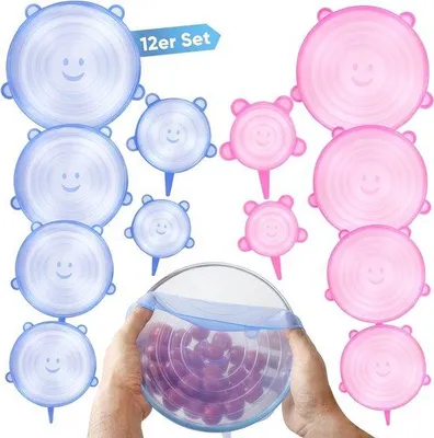 Produktbild von Silikon-Deckel-Set, blau und rosa, extra reißfest, für Gläser und Becher
