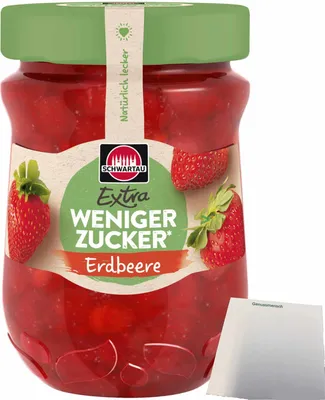Produktbild von Schwartau Extra Weniger Zucker Erdbeere Fruchtaufstrich (300g Glas) + usy Block