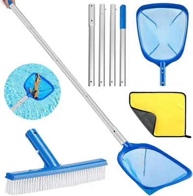 Imagen del producto de Red de piscina - Skimmer para hojas - Limpieza de piscina - Mango telescópico ajustable - 187 cm - Azul
