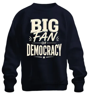 Immagine prodotto di Maglietta o felpa con scritta "Grande sostenitore della democrazia", disponibile in blu navy, taglia S