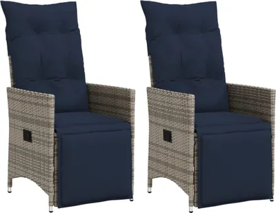 Produktbild von Gartenstühle Verstellbar 2 Stk. mit Kissen Grau Poly Rattan, Gartenstühle DesignMöbel Neu