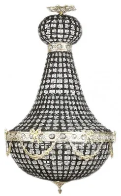 Image de Casa Padrino : Lustre baroque de luxe pour plafond, modèle "Luxus", élégant, en noir et argent, dimensions 45 x H 90 cm