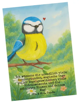 Produktbild von Mr. & Mrs. Panda Postkarte Vogel Blaumeise Design - Weiß - Geschenk, Postkarten, Ansichtskarte, Liebe Grüße, Grußkarte, Ostern, Fotokarte, Frühling, Ostergrüße