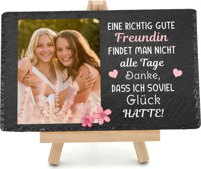 Productafbeelding van Gepersonaliseerde leisteenplaat met eigen foto en tekst, 20 x 30 cm.  Maak een uniek fotocadeau. Leisteenplaat met fotodruk, motief: Goede vriend [166]
