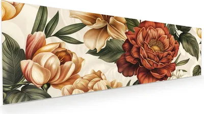 Produktbild von Glasbild 120x40cm in XXL für Wohnzimmer, Schlafzimmer Motiv Blumenmuster Vintage