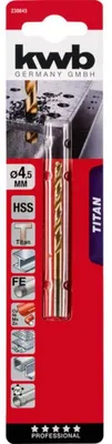 Productafbeelding van kwb 238645, HSS-metaal boor, spiraalboor, 4,5 mm, totale lengte 80 mm, M2, DIN 338, cilindrische schacht, 1 stuk