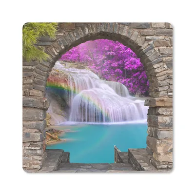 Produktbild von MuchoWow® Mauspad Mousepad Blumen - Regenbogen - Wasserfall - Ausblick 20x20 cm - Mousepads - Maus Mat - Pad - Mausunterlage - Desk Mat - Bureauartikeln