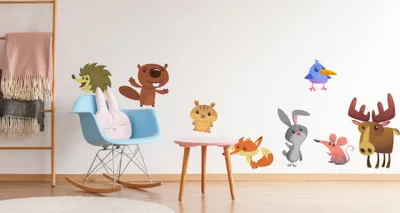 Obrázek produktu pro Muralo Nástěnná samolepka Barevné pohádkové lesní zvířata 50 x 100 cm Nástěnné tetování Samolepky na zeď Dětský pokoj XXL