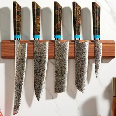 Produktbild von s Damast Küchenmesser Set Zetsu - 5 Teile in Braun/Blau KP37413