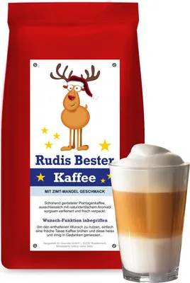 Produktbild von Geschenk-Kaffee RUDIS BESTER mit Zimt-Mandel aromatisiert von Coffee-Nation, 250g Bohnen