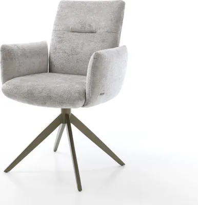 Produktbild von DELIFE Drehstuhl Jova-Flex mit Armlehnen Chenille Silbergrau Kreuzgestell breit Effektfinish Titan 360° drehbar Wippfunktion Taschenfederkern