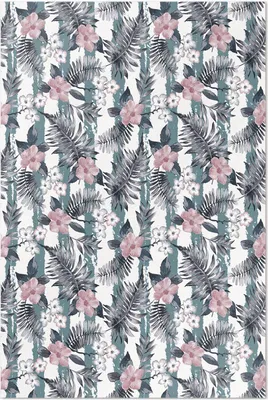 Imagen del producto de Alfombra de vinilo con motivos tropicales de hojas y flores hawaianas – 140x210 cm – Alfombra para interiores – Ideal para pasillos – Fácil de limpiar – Diseño moderno