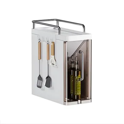 Productafbeelding van Kleine kruidenhouder - Uittrekbaar, 2-laags keukenkastje voor aanrecht - Compacte organizer voor keuken en badkamer - Bruin