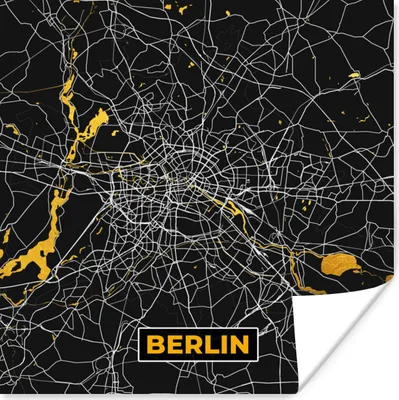 Produktbild von MuchoWow® Poster Berlin - Deutschland - Karte - Stadtplan - Gold 100x100 cm - Babyzimmer