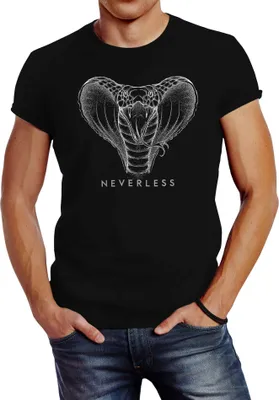 Produktbild von Neverless® Herren T-Shirt Kobra Print Grafikstil Designshirt Fashion Streetstyle schwarz S