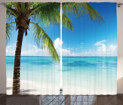Produktbild von ABAKUHAUS Ozean Rustikaler Gardine, Exotische Strand-Küstenlinie, Schlafzimmer Kräuselband Vorhang mit Schlaufen und Haken, 280 x 225 cm, Grünes Blau Weiß