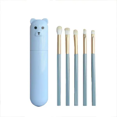 Produktbild von INF Make-up Pinselset - 5 Pinsel mit Halter Blau