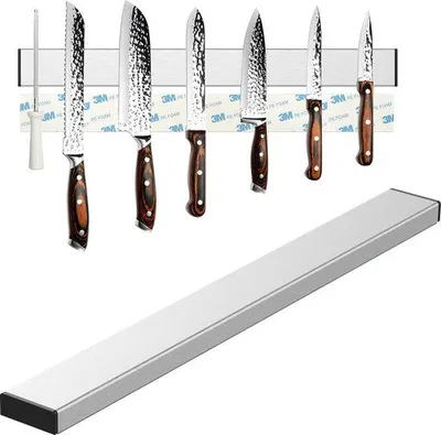 Produktbild von Unyqoos® Magnetische Messerleiste 40 cm – selbstklebend, gebürsteter Edelstahl, starker Magnet, Montage ohne Bohren, für Küchenmesser