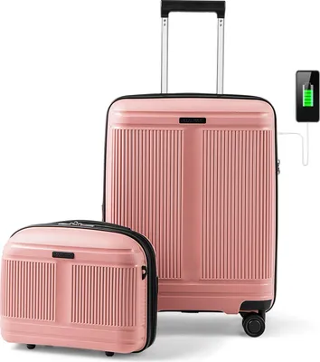 Produktbild von GOPLUS 2-tlg. Hartgepäck, 55 cm-35L Kofferset mit Kabinenkoffer 20" & Kosmetikkoffer 14", Kabinenkoffer mit 4 doppelten Schwenkrädern, TSA-Schloss