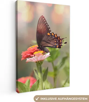 Produktbild von MuchoWow® - Leinwandbilder - Blumen - Schmetterling - Natur - Blume, Wandbild, Wanddeko Bilder Wohnzimmer, 80x120 cm