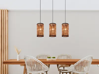 Produktbild von Boho Pendelleuchte 3 flammig Rattan Lampenschirme Esszimmerlampe über Esstisch