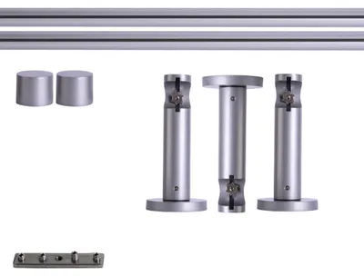 Produktbild von Gardinenstange Set Innenlauf, 1-läufig, ⌀ 19 mm, 360 cm, silber + Wand, Kappe Komplettset Innenlauf mit Halterungen & Endstücke, Vorhangstange in Silber, Rot-Bronze & Anthrazit, 120–400cm, Eisen, Aluminum Victoria M.