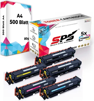 Produktbild von Druckerpapier A4 + 5x Multipack Set Kompatibel für HP Color Laserjet Pro MFP M 281 FDW (203A/CF540A,CF541A,CF542A,CF543A) Toner-Kartusche Schwarz,Cyan, Magenta,Gelb