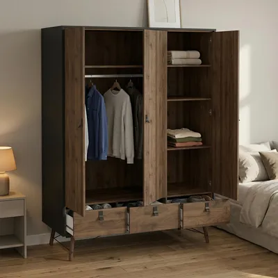 Produktbild von Dmora Kleiderschrank 3 Türen Augustine, 150,2x60,1 cm, Schwarz