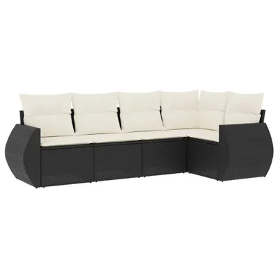 Produktbild von 5-tlg. Garten-Sofagarnitur mit Kissen Schwarz Poly Rattan