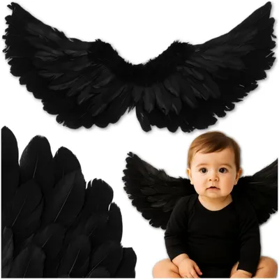 Produktbild von Schwarze Engelsflügel 65 cm Federflügel Halloween Kostüm Dämon Teufel Verkleidung