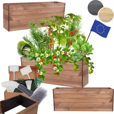 Produktbild von MODO24 Hochbeet Holz, Pflanzkasten, Massivholz, Kiefer, Kräuterbeet, Blumenkasten, Garten, Terrasse, 45x120x30 cm, Braun, ZP06