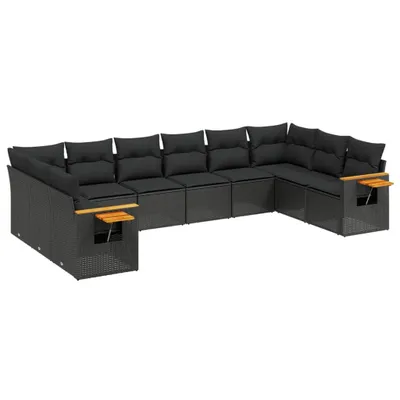 Produktbild von vidaXL 10-tlg. Garten-Sofagarnitur mit Kissen Schwarz Poly Rattan