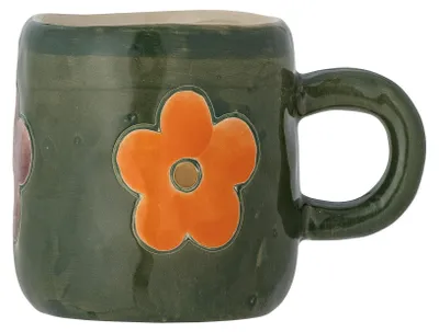 Addy Becher aus Steingut, dunkelgrün, Blumenmuster, 1 St.