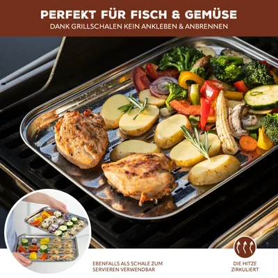 Produktbild von bremermann Grillschale 4er-Set, Grillpfanne Edelstahl, ca. 35 x 24,5 cm