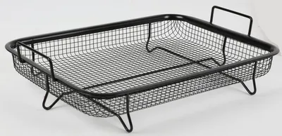 Produktbild von Backofen Grillkorb aus Edelstahl – Knusperkorb für Pommes, Kroketten, Hähnchen & Gemüse – mit Griffen & Füßen – ca. 31,5 x 8 x 22,5 cm, Farbe:schwarz