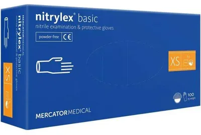 Zdjęcie produktu dla Rękawiczki Jednorazowe Mercator Basic Nitryl Niebieski Rozmiar XS 100 Szt. Dane