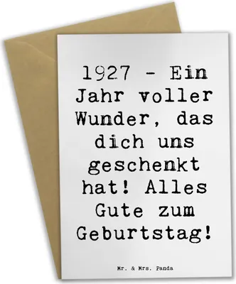 Produktbild von Mr. & Mrs. Panda Grußkarte Spruch 1927 Geburtstag - Weiß - Geschenk, hochzeitskarten, einladungskarten, weihnachtskarten, Jubiläum, Geburtstagsgeschenk, Alter, osterkarte