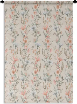 Produktbild von MuchoWow® Wandteppich Wandbehang Blumen - Vintage - Muster 90x135 cm Tapisserie Dekoration Wandtuch - Baumwolle - Wandskulptur