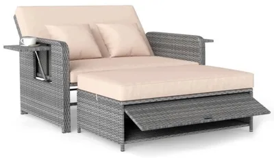 Produktbild von Zweisitziges Schlafsofa mit Hocker HW75163BN, beige/grau