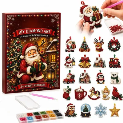 Produktbild von DIY Diamond Painting Adventskalender, 24 Tage, 24 Christbaumschmuck-Anhänger, Bastelset mit Werkzeug, Weihnachtsgeschenk für Kinder & Erwachsene, 2026