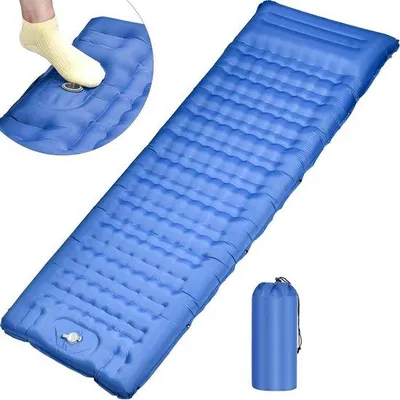 Produktbild von Famanu Campingmatratze 12 cm dick mit Fußpumpe und Kissen - selbstaufblasend - 1-Sitzer - ultraleicht