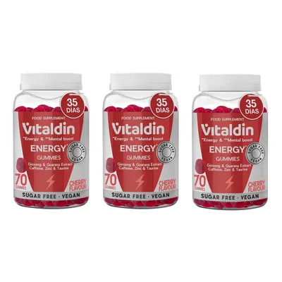 Image de Vitaldin Energy Gummies Cerise, 3 bonbons, au ginseng, à la taurine et à la caféine