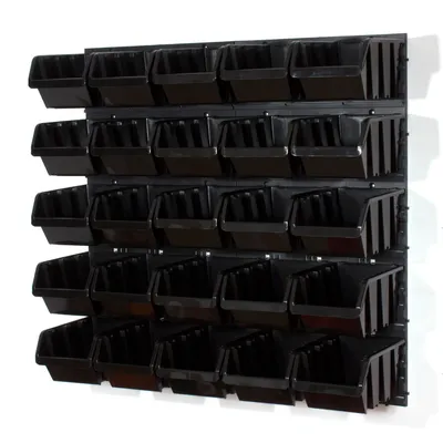 Image de 25 bacs gerbables avec étagère murale 80 x 80 cm | étagère murale de stockage