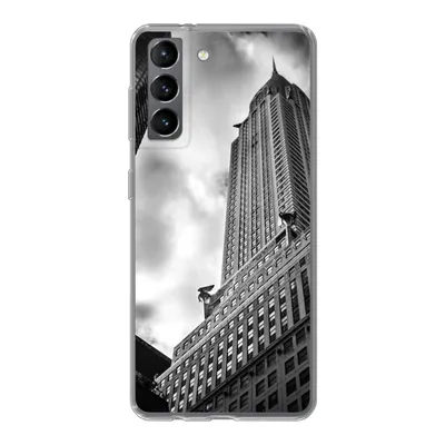 Produktbild von MuchoWow® Handyhülle Schutzhülle Hülle für Samsung Galaxy S21 Chrysler Building in New York von unten nach oben in Schwarz-Weiß Silikon Softcase Handy Hülle - Softcase